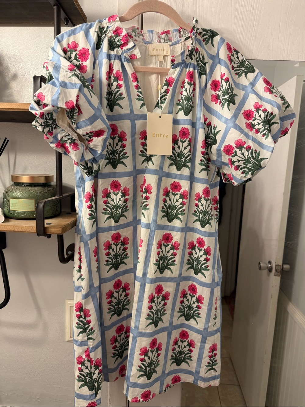 entro Blue and Pink Floral Midi Dress